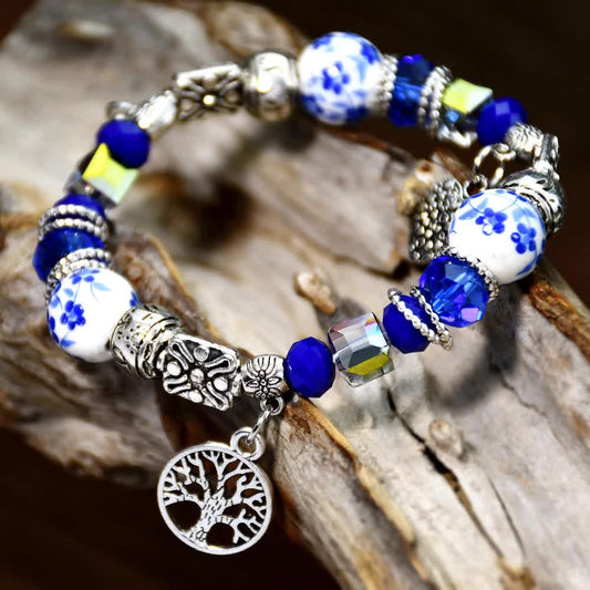 Zen-Charm Blue Porcelain Bracelet | Crystal Glow & Serenity