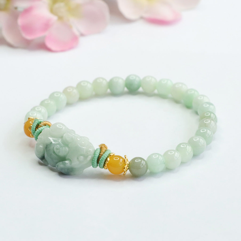 Hand‑Carved Jade Pixiu Beaded Bracelet — Meaning of Prosperous Blessing | Zen Ara Grove