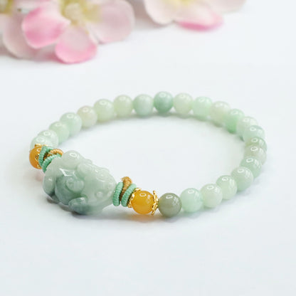 Hand‑Carved Jade Pixiu Beaded Bracelet — Meaning of Prosperous Blessing | Zen Ara Grove