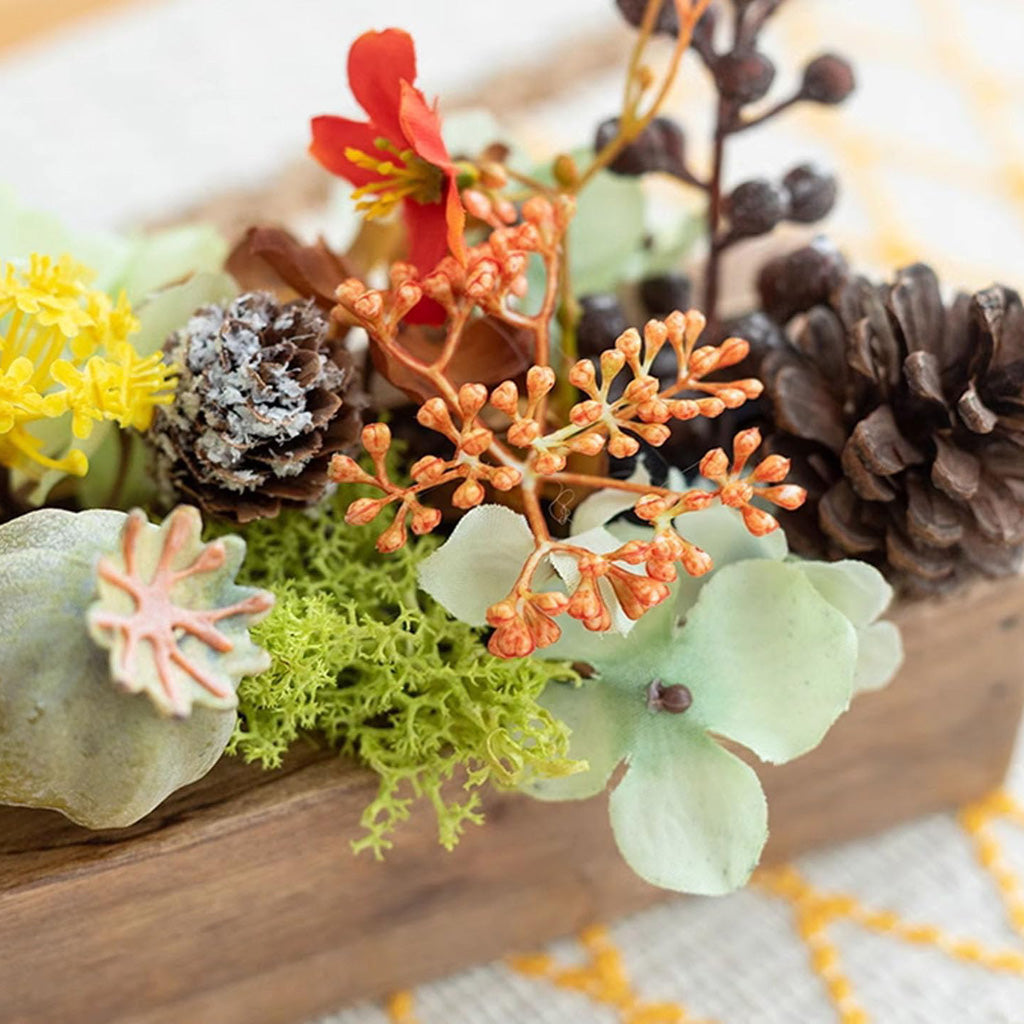 Handmade Silk Blossom Décor with Wooden Planter – Serenity in Bloom | Zen Ara Grove