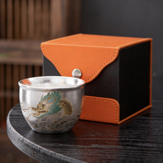 Handmade Silver Cup Gift Set – Sign of Prosperity & Harmony – Artistic Mountain Pattern | Zen Ara Grove