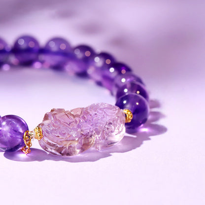 Handcrafted Natural Amethyst Pixiu Bracelet – Love & Prosperity | Zen Ara Grove