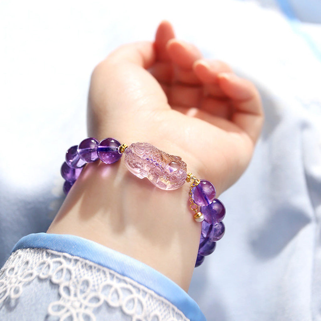 Handcrafted Natural Amethyst Pixiu Bracelet – Love & Prosperity | Zen Ara Grove