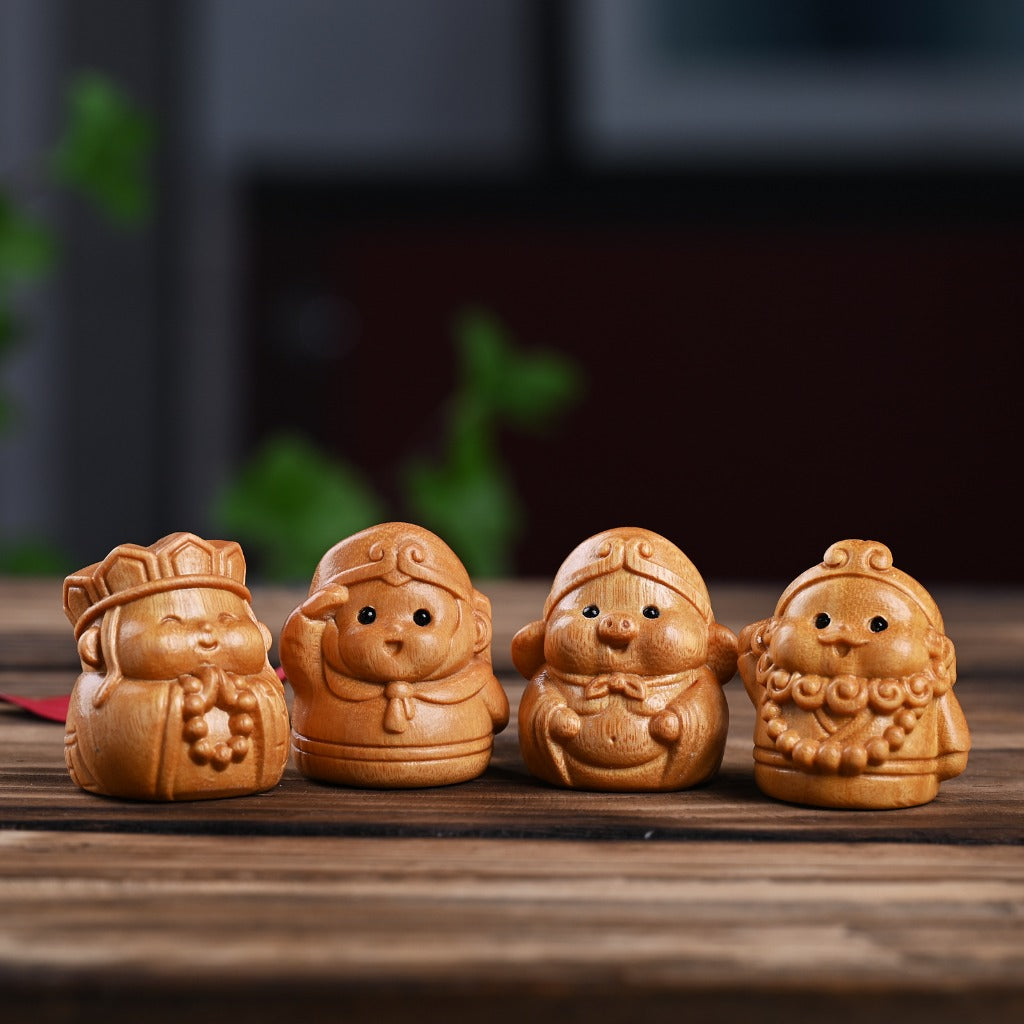 Monkey King Sun Wukong & Three Companions Cypress Wood Figurines | Zen Ara Grove