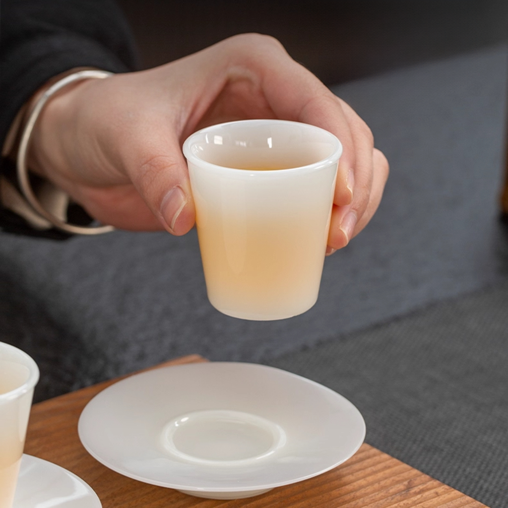 Ice Jade Glaze Porcelain Teacup – Smooth Sheep Fat Luster | Zen Ara Grove