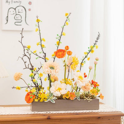 Handmade Silk Blossom Décor with Wooden Planter – Serenity in Bloom | Zen Ara Grove