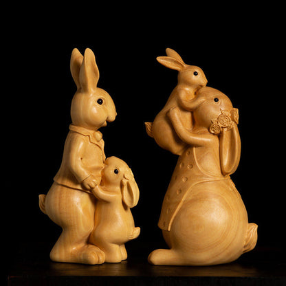 Boxwood Family Bunny Wood Sculpture – Symbol of Love & Blessing | Zen Ara Grove