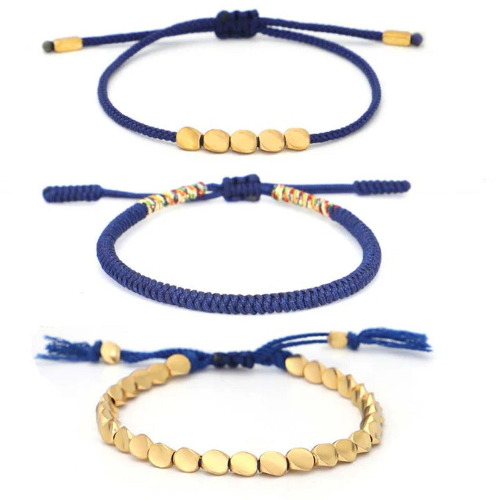Handmade Diamond Knot Cord Bracelet – Blue & Green with Irregular Copper Bead | Zen Ara Grove