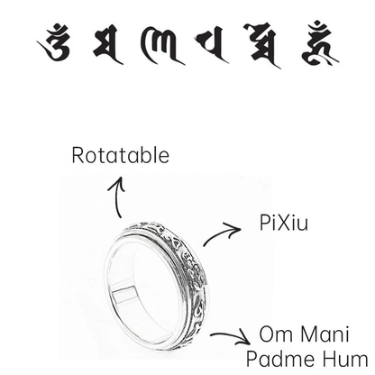 LIMITED TIME OFFER - Six-Word Mantra Spin Ring with Pixiu Blessings | Zen Ara Grove