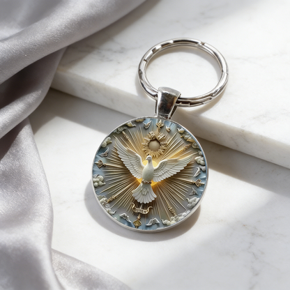 Golden Peace Dove Glass Pendant Keychain – Symbol of Freedom and Harmony | Zen Ara Grove