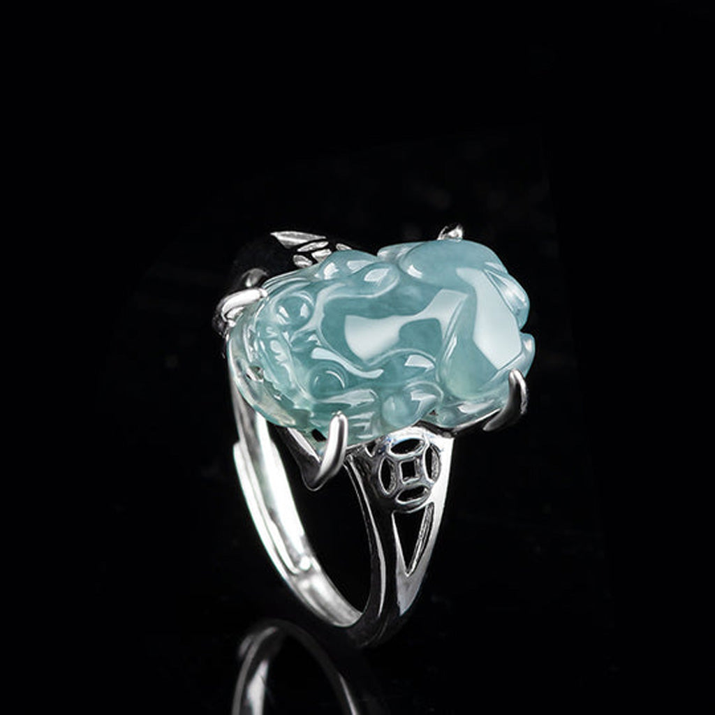 S925 Sterling Silver Adjustable Jade Pixiu Ring – Wealth & Protection | Zen Ara Grove