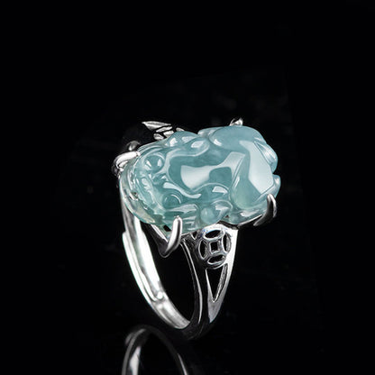 S925 Sterling Silver Adjustable Jade Pixiu Ring – Wealth & Protection | Zen Ara Grove