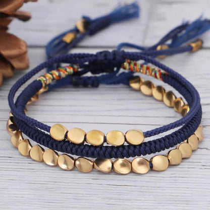 Handmade Diamond Knot Cord Bracelet – Blue & Green with Irregular Copper Bead | Zen Ara Grove
