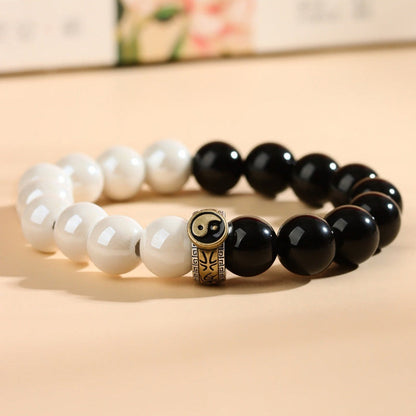 Yin Yang Balance Bracelet – Celestial Porcelain & Obsidian | Zen Ara Grove