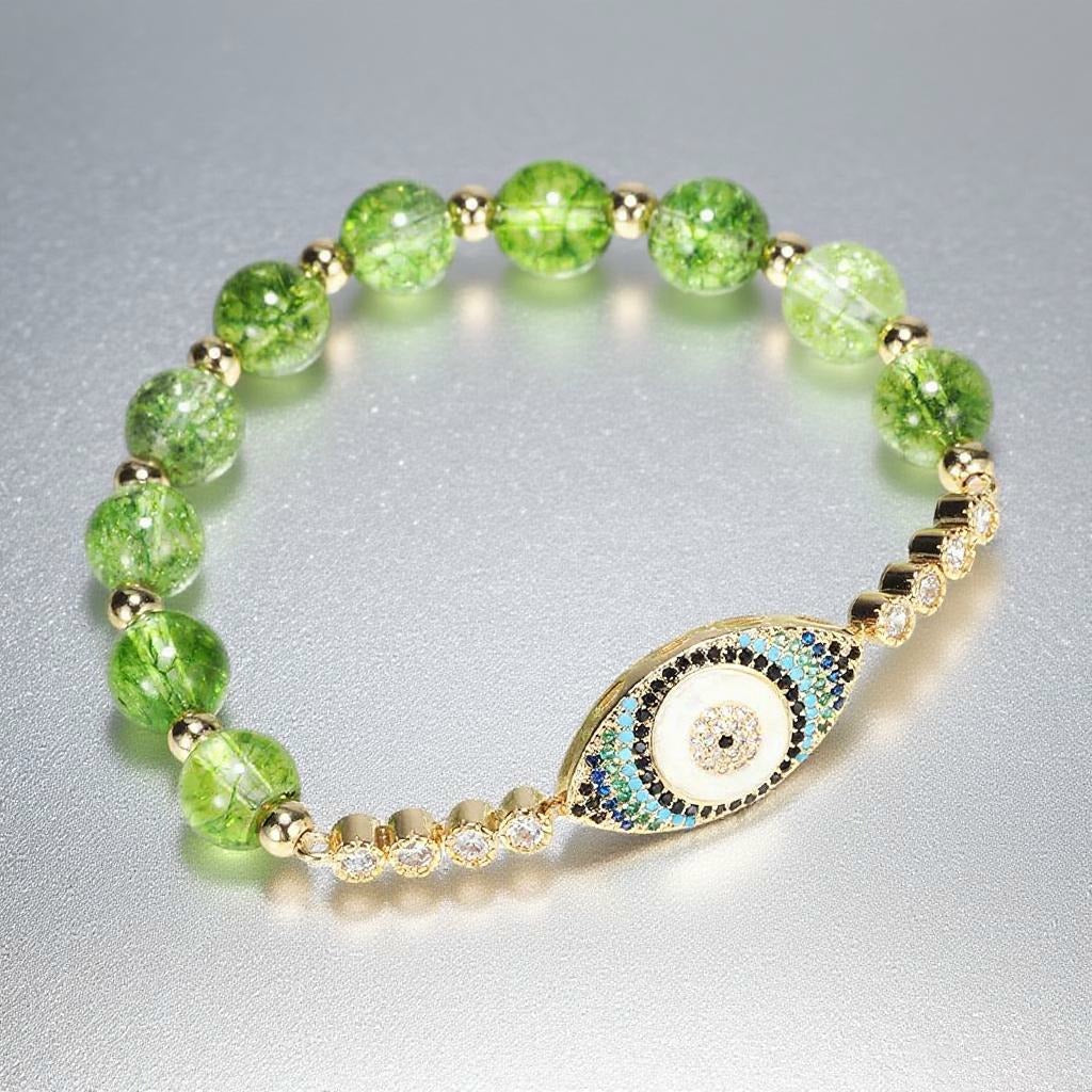 Zen Natural Peridot Evil Eye Bracelet – Protection & Positive Energy | Zen Ara Grove