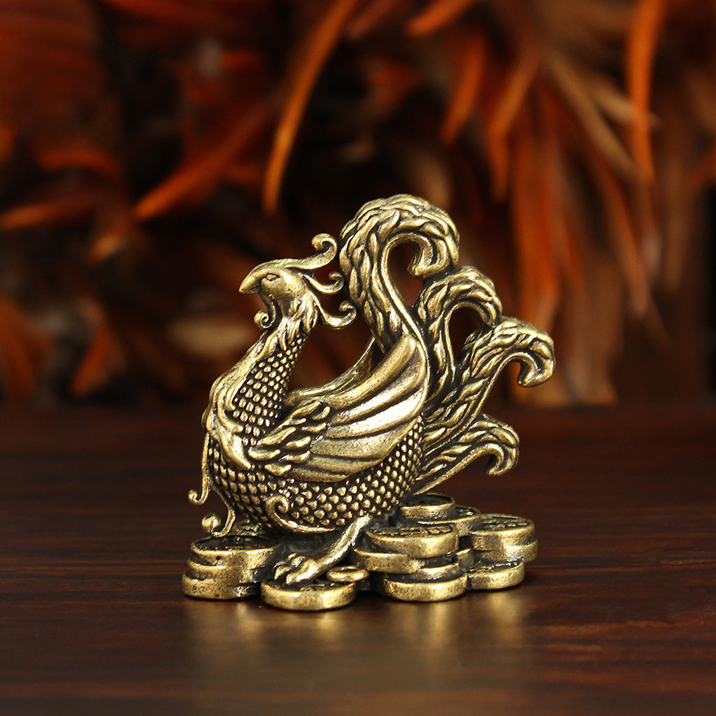Brass Four Guardian Beasts Set – Azure Dragon, White Tiger, Vermilion Bird & Black Tortoise Statues | Zen Ara Grove