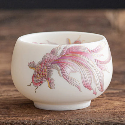 Milky White Ceramic Mug with Koi Motif – Elegant Glaze for Hot and Cold Drinks | Zen Ara Grove
