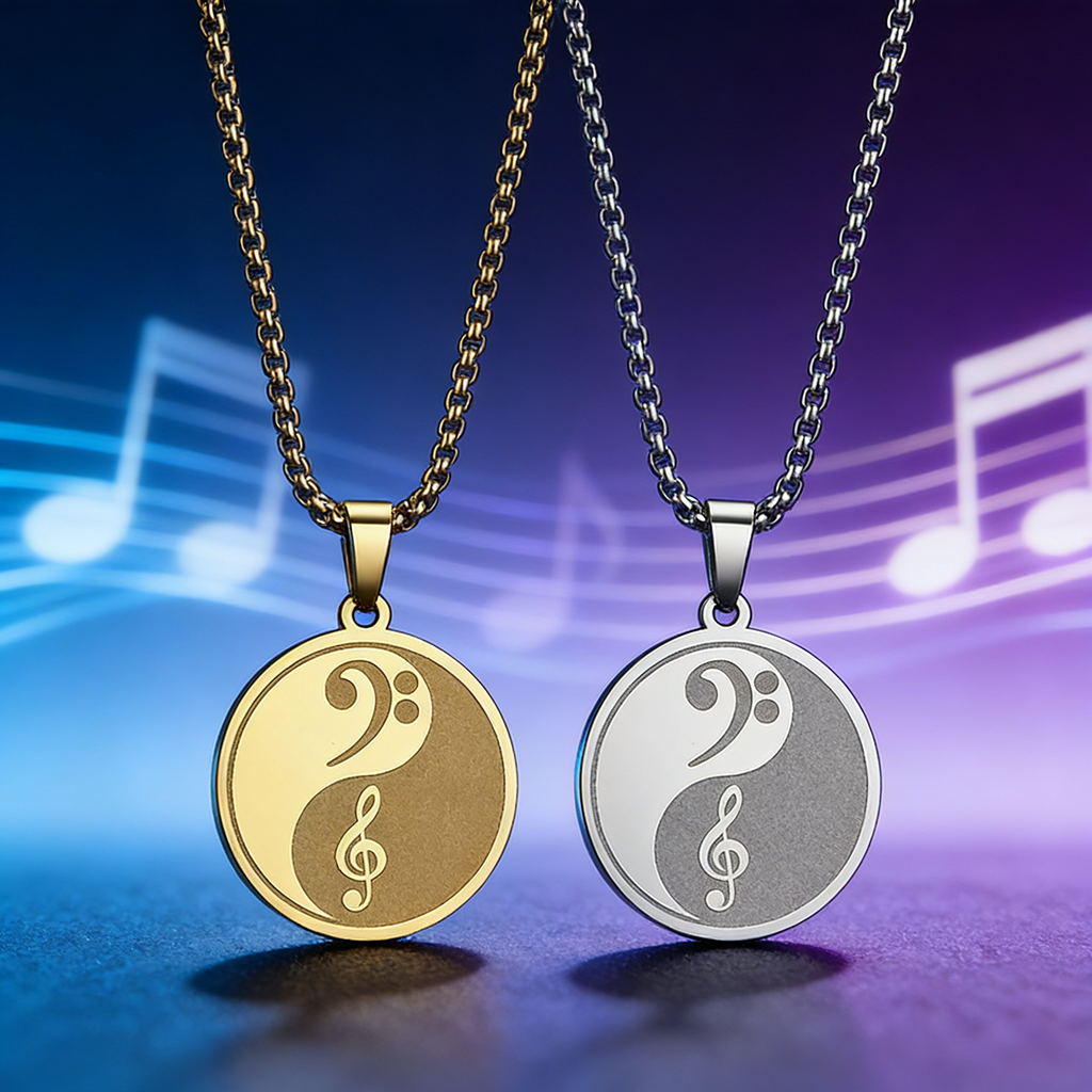 Yin-Yang Music Pendant Necklace – Treble & Bass Clef Taiji Design | Zen Ara Grove