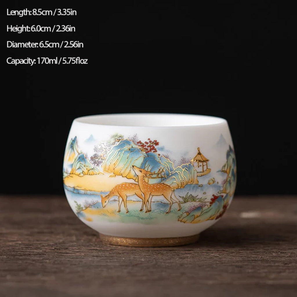 Milky White Porcelain Mug with Dragon and Phoenix Motif – Elegant & Durable | Zen Ara Grove