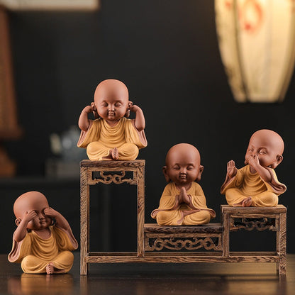 Handcrafted Ceramic "Four-Nos" Monk Statues – Symbol of Inner Calm & Thoughtful Living | Zen Ara Grove