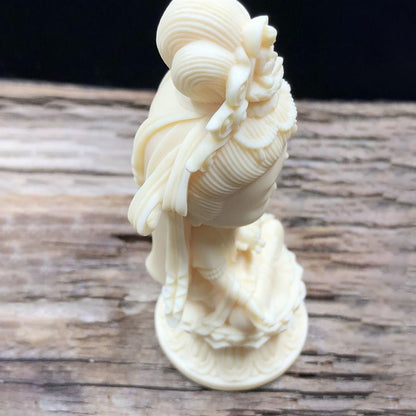 Hand-Carved Tagua Guanyin Statue with Lotus Base – Symbol of Compassion, Blessings & Peace | Zen Ara Grove