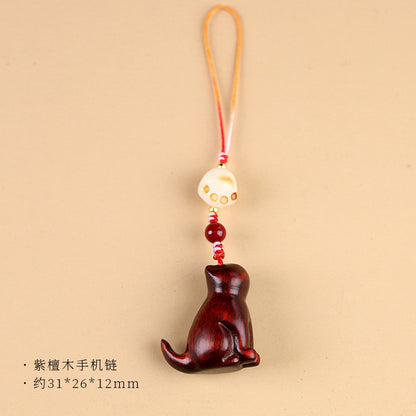 Small Leaf Red Sandalwood Green Sandalwood Sandalwood Sitting Cat Sooth Phone Hanging Decoration | Zen Ara Grove