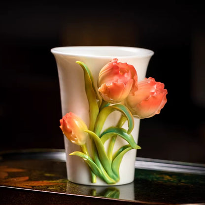 Handcrafted Heritage Porcelain Cup – Roses Blooming from the Surface | Zen Ara Grove