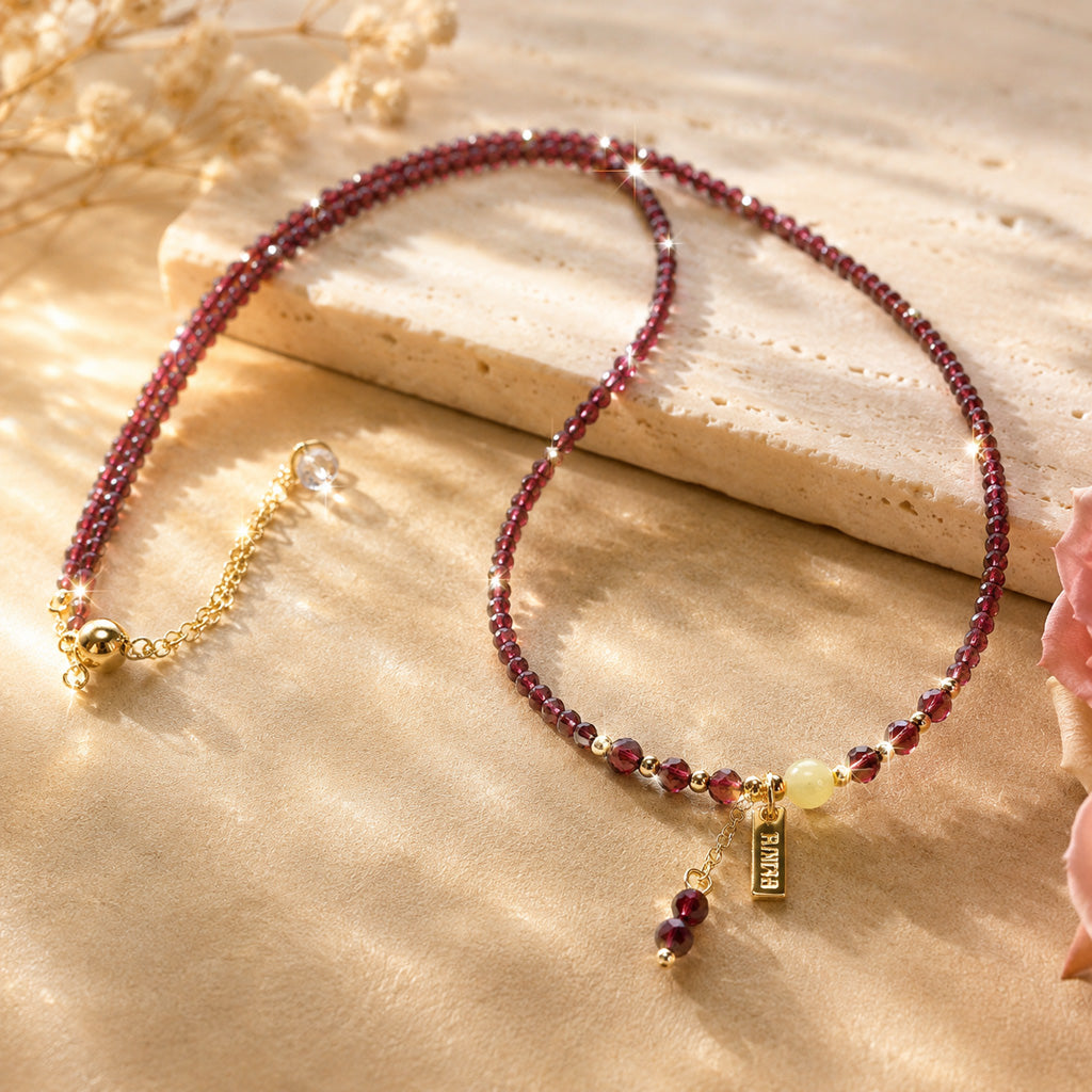 Adjustable Multi-Wrap Garnet Bracelet with Gold-Tone Accents