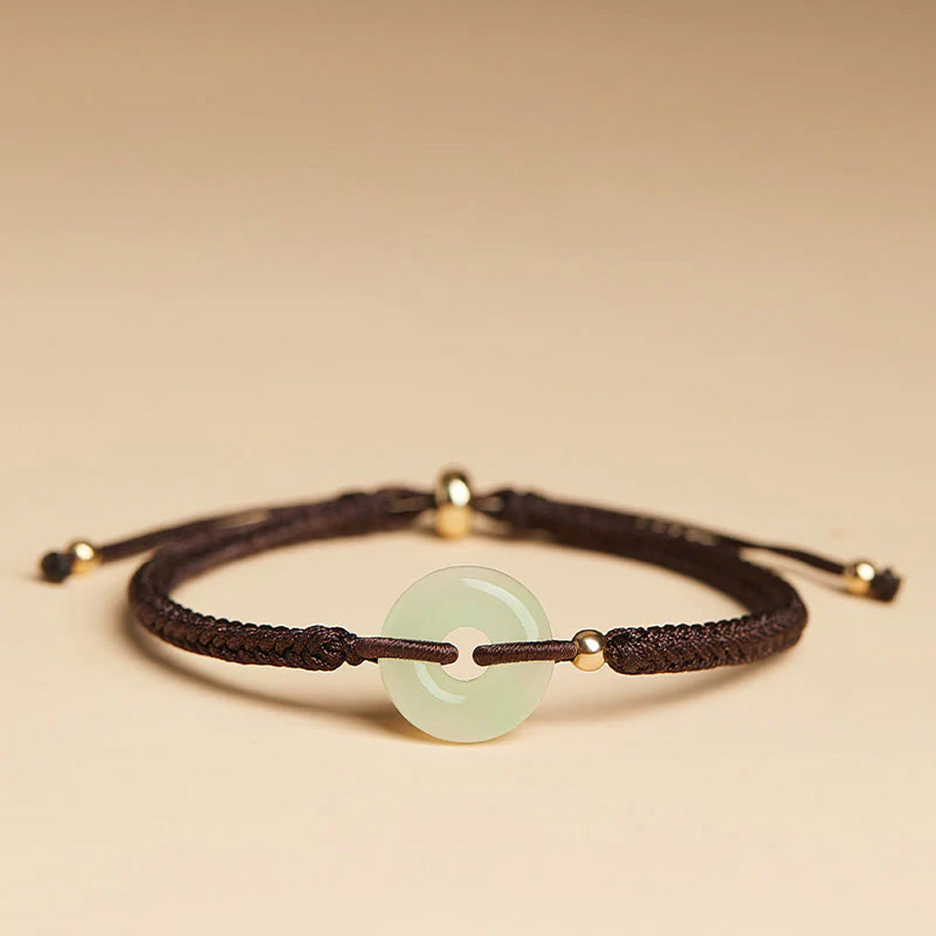 Adjustable Hand-Braided Hetian Jade Peace Buckle Bracelet — Balance & Good Wishes