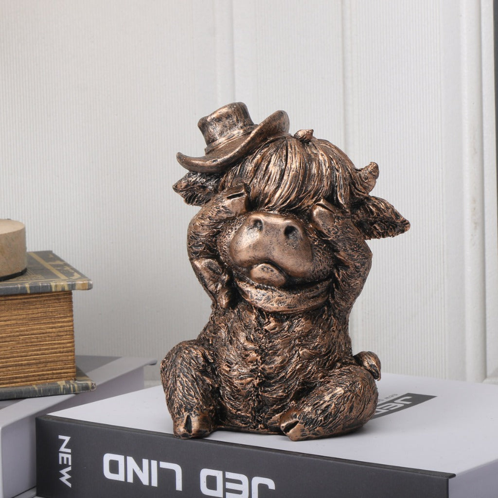 Western-Style Resin Highland Cows – "See No Evil, Hear No Evil, Speak No Evil"Home Decor | Zen Ara Grove