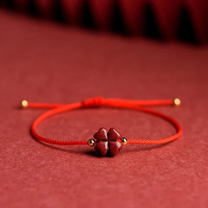 Adjustable Cinnabar Clover Charm – Handmade Red Cord for Wrist or Ankle | Zen Ara Grove