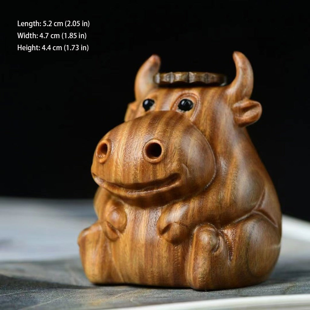 Lucky Ox Incense Burner — Hand-carved Green Sandalwood Figurine | Zen Ara Grove