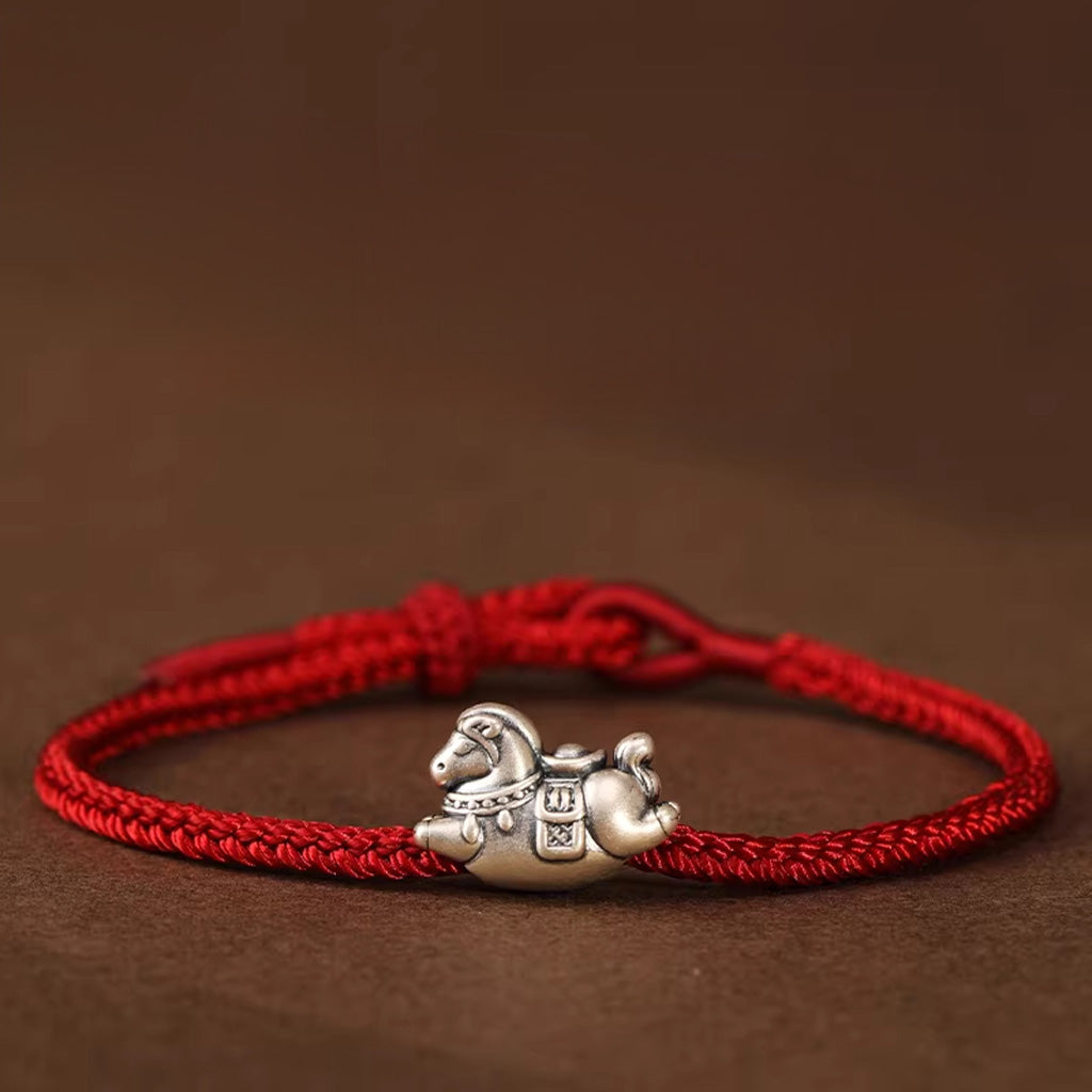Sterling Silver Horse Charm Bracelet – Adjustable Braided Cord for Good Fortune | Zen Ara Grove