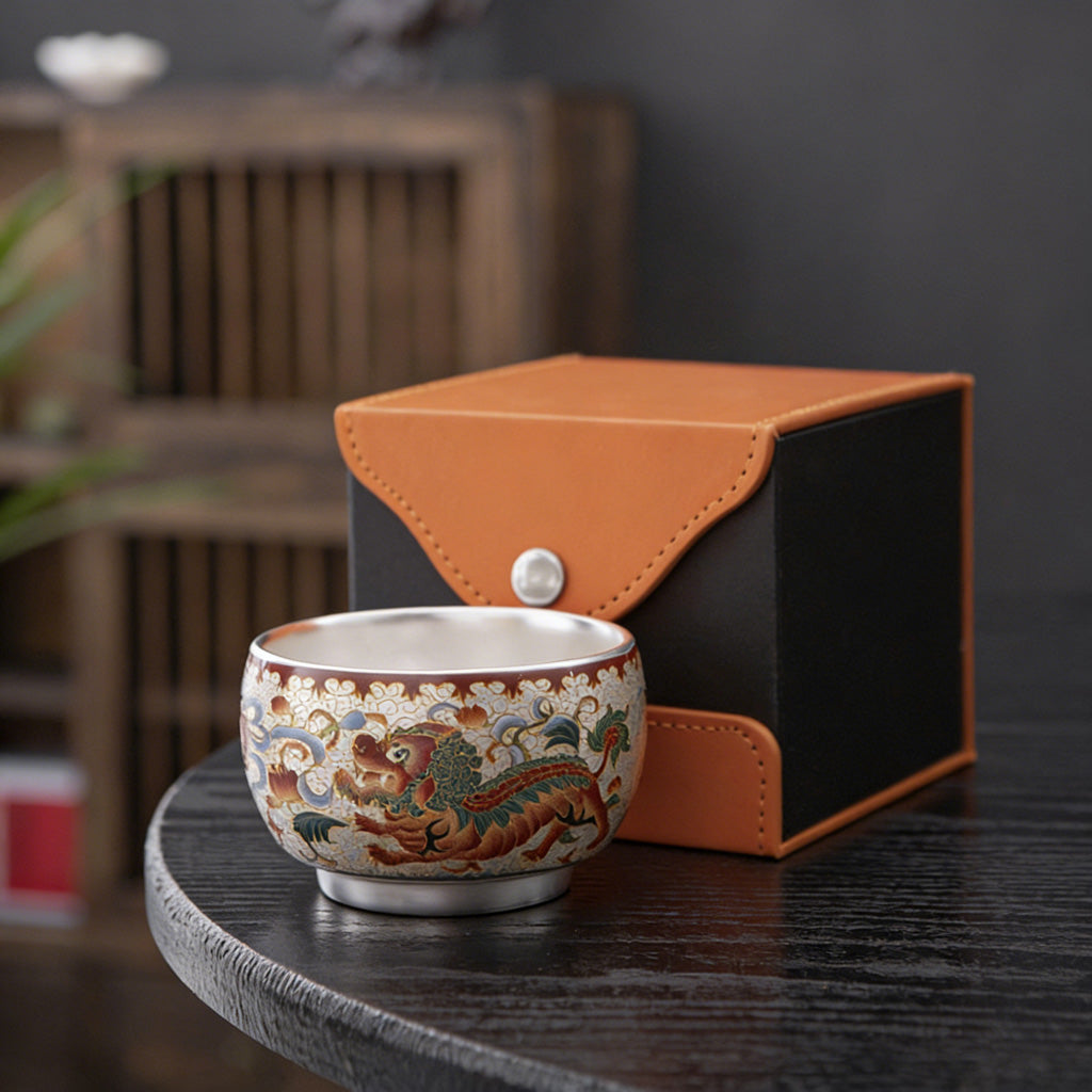 Handmade Silver Cup Gift Set – Sign of Prosperity & Harmony – Artistic Mountain Pattern | Zen Ara Grove