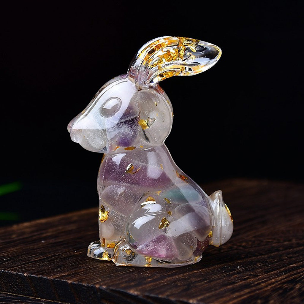 Handmade Epoxy Resin Rabbit Decor – Embedded Natural Healing Crystals | Zen Ara Grove