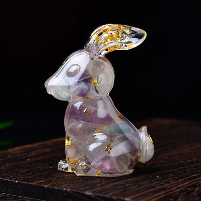 Handmade Epoxy Resin Rabbit Decor – Embedded Natural Healing Crystals | Zen Ara Grove