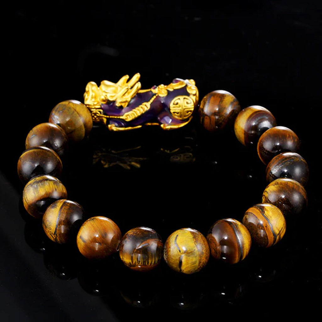 Natural Tiger’s Eye Bead Bracelet with Color-Changing Pixiu — Symbol of Protection | Zen Ara Grove