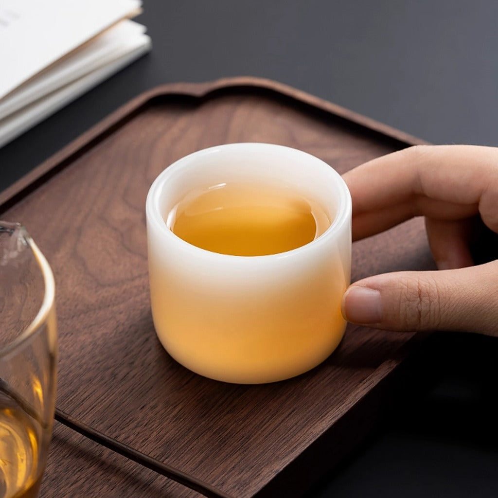 Ivory Glaze Thumb-Ring Teacup – Jade-Like Luster, Cool Smooth Touch | Zen Ara Grove