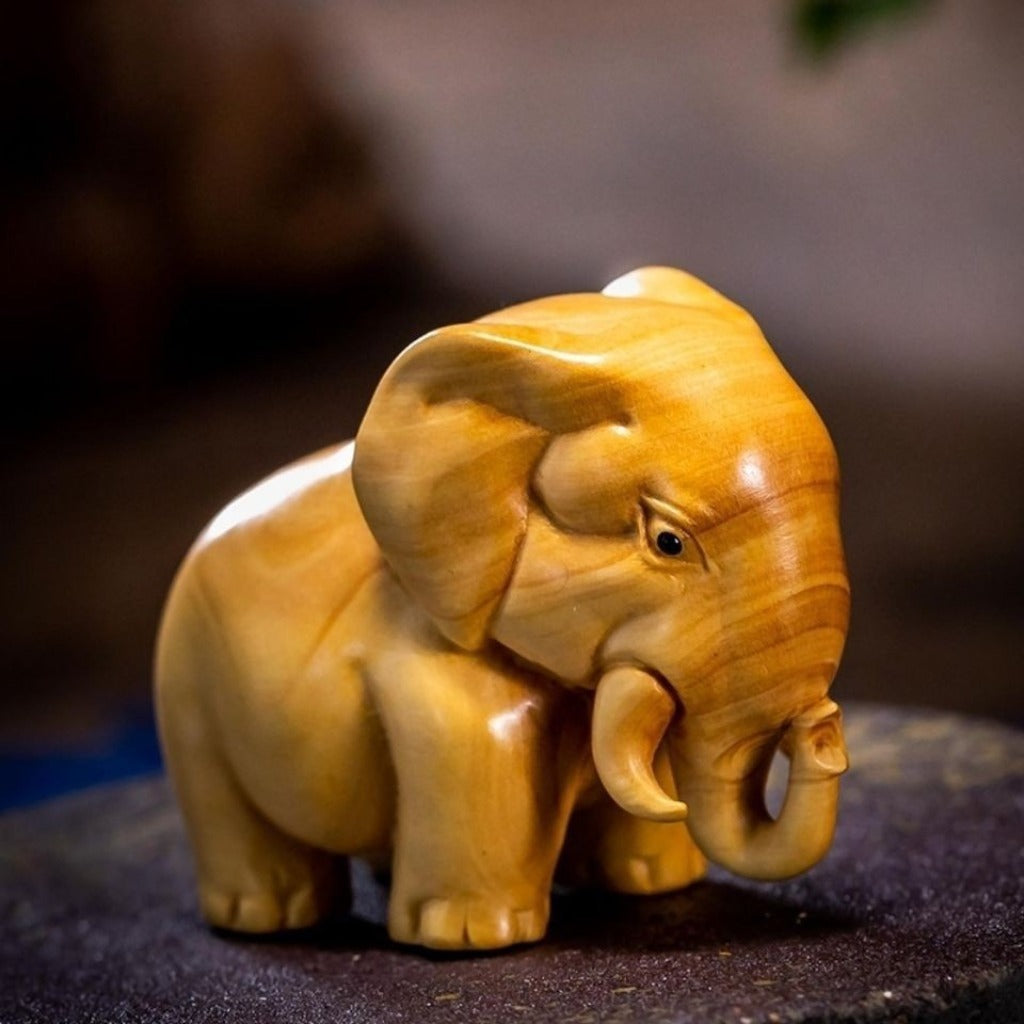 Aromatic Cypress Wildlife Carving Collection – Rhino, Elephant, Hippo Desk Decor | Zen Ara Grove