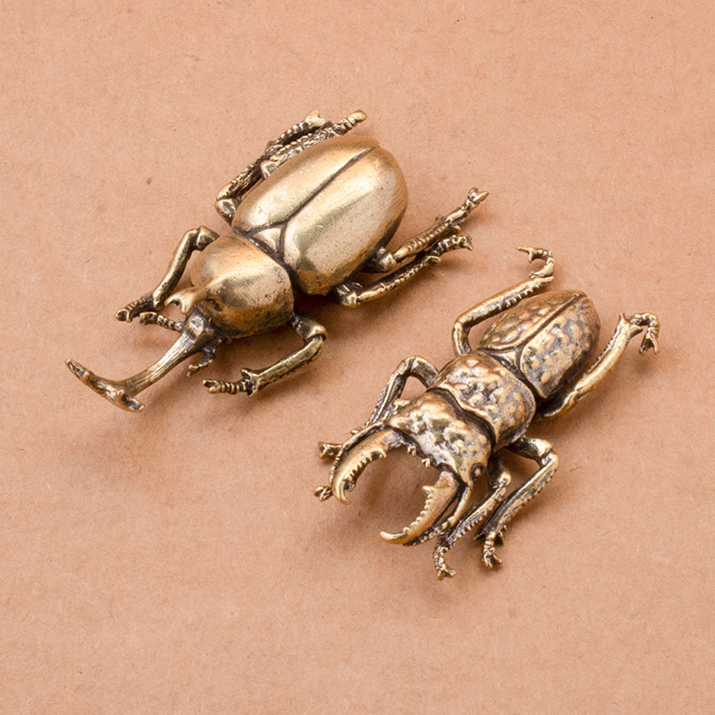 Solid Brass Rhinoceros Beetle & Hercules Beetle Figurines – Vintage Insect Sculpture Collection | Zen Ara Grove