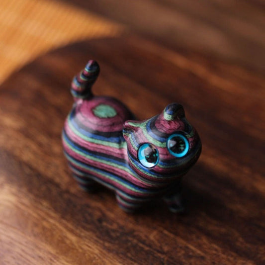 Colored Sandalwood Carved Tilt Head Cat Healing Decoration  | Zen Ara Grove
