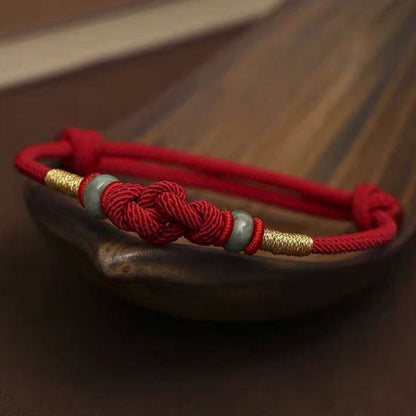 Handmade Adjustable Red Rope Bracelet Lucky Knot with Jade-like Beads – Wishing for Smooth Fortune | Zen Ara Grove