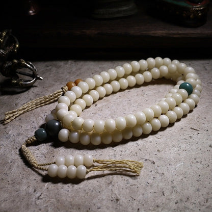 White Jade Bodhi Root 108 Bead Lotus Prayer Bracelet | Zen Ara Grove