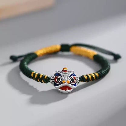 Lucky Enamel Lion Charm Bracelet – Adjustable Handwoven Cord | Zen Ara Grove