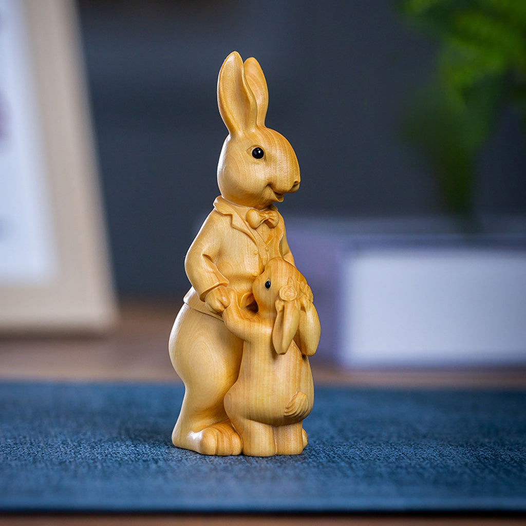 Boxwood Family Bunny Wood Sculpture – Symbol of Love & Blessing | Zen Ara Grove