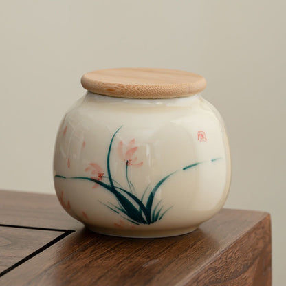 Hand-painted Ceramic Tea Canister – Airtight Storage for Loose Leaf Tea | Zen Ara Grove