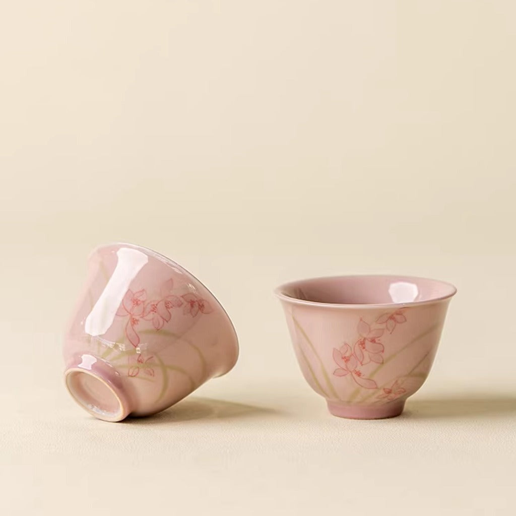 Pink Hand-Painted Magnolia Ceramic Teacup – Artistic Color Glaze Drinkware | Zen Ara Grove