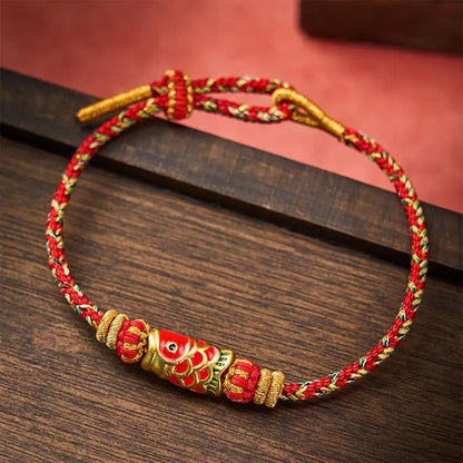 Adjustable Hand-Braided Koi Bracelet with Gold-Tone Details — Perseverance & Good Fortune