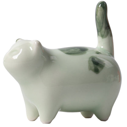Mini Lucky Cute Spotted Standing Cat Sleeping Kitten Ceramic Figurine Decoration
