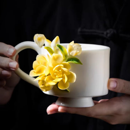 Handcrafted Heritage Porcelain Cup – Roses Blooming from the Surface | Zen Ara Grove